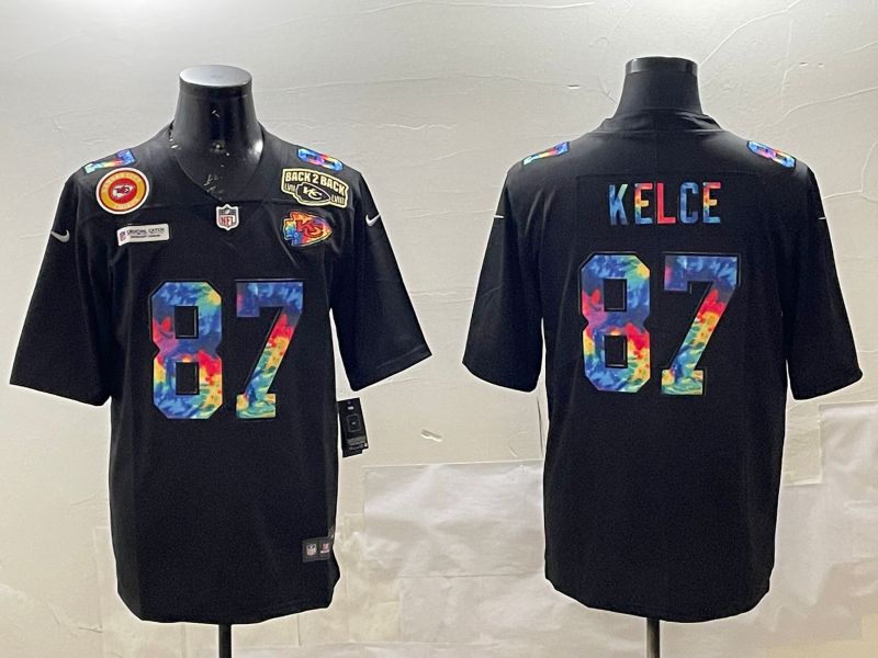 Men Kansas City Chiefs #87 Kelce Black Rainbow 2025 Nike Limited NFL Jersey style 6